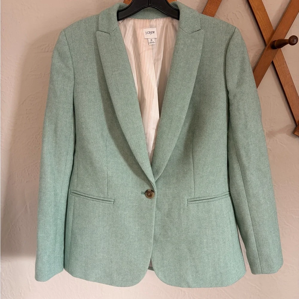 J. Crew Green Herringbone Wool Blend Holland Blazer - Picture 3 of 6